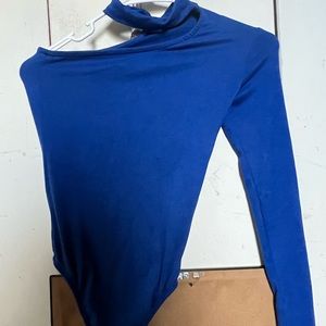 Off Shoulder Blue BodySuit with Neck Choker